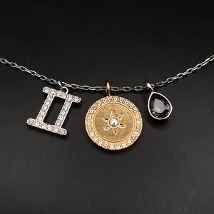 SWAROVSKI GEMINI ZODIAC Charm Pendant Necklace Grey Rhodium Plated 5349217 NWOT